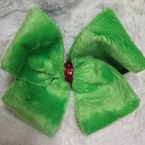 Green fur jumbo hair bow